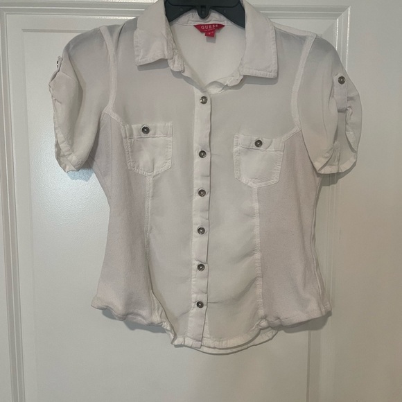 Guess Tops - Guess Ivory Button-Down Women's Shirt